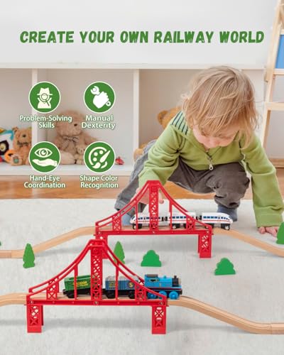 Wooden Train Track Accessories Train Railway Accessories Double Suspension Train Bridge Toy Train Set for Toddlers 3-5 Train Tracks Compatible with All Leading Brands - style: Wooden Train Track