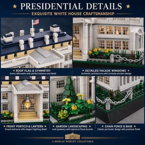 White House Architecture Building Blocks Set 894 PCS Washington D.C. Landmark Model Kit for Adults Teens United States Capitol Souvenir Gift Educational Construction Toy for Home Office Decor - style: White House
