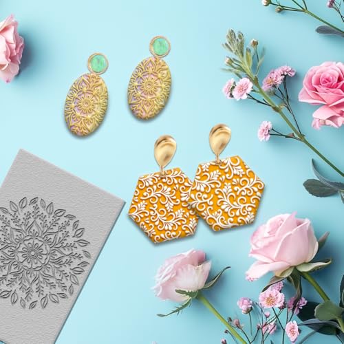 4PCS Polymer Clay Texture Sheets Set for Using with Clay Cutters Boho Clay Mat Effect as Texture Roller DIY Craft Tools Earing Jewelry Making - style: Mandala Theme-4pcs