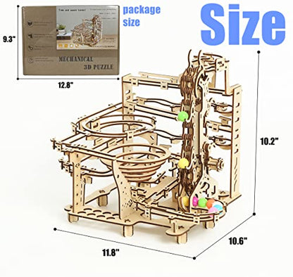 3D Wooden Marble Run Puzzle, Wood Crafts Mechanical Marble Run DIY Assembly Building Model Kits, Wooden Crafts Brain Teaser Puzzles, Christmas Birthday Gifts for Adults & Teens - color: Marble Run
