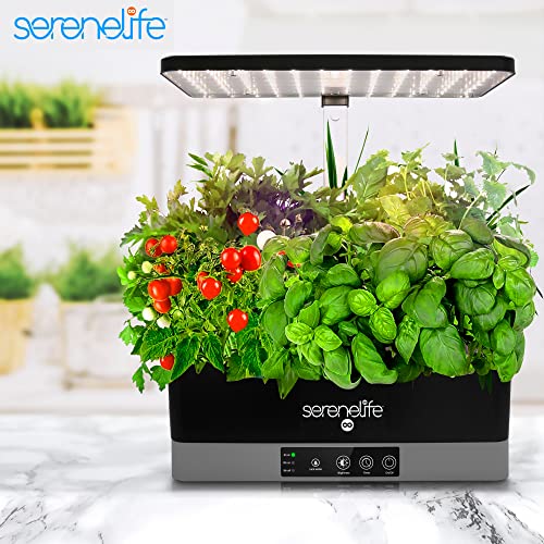 SereneLife Smart Starter Kit-Hydroponic Herb Garden Indoor Plant System w/Height Adjustable LED Grow Lights, 6 pods, 3 Modes-Home Kitchen, Bedroom, Office SLGLF130 (Black)