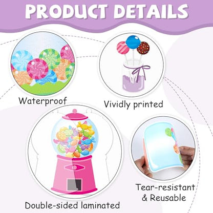 QOUBAI Candy Bulletin Board Set Sweet Theme Classroom Bulletin Board Decorations Pink Gumball Machine Cutouts Classroom Decorations for Back to School Office Home Chalkboard Decor Wall Door - style: Candy