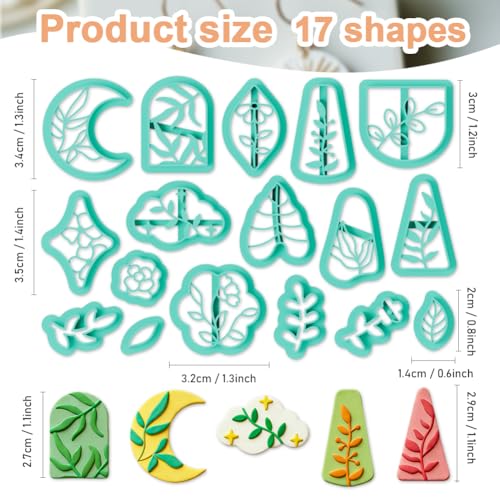 17Pcs Leaves Polymer Clay Cutters Boho Embossing Clay Earrings Cutters Polymer Jewelry Cutter for Earrings Making Party Festival DIY Supplies - color: Plant
