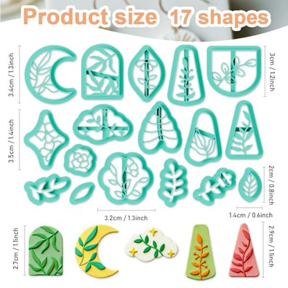 17Pcs Leaves Polymer Clay Cutters Boho Embossing Clay Earrings Cutters Polymer Jewelry Cutter for Earrings Making Party Festival DIY Supplies - color: Plant
