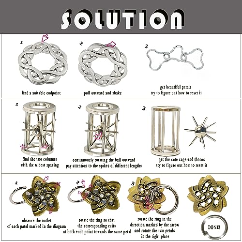Metal Brain Teasers Puzzles for Adults Gift 3D Metal Puzzles Set