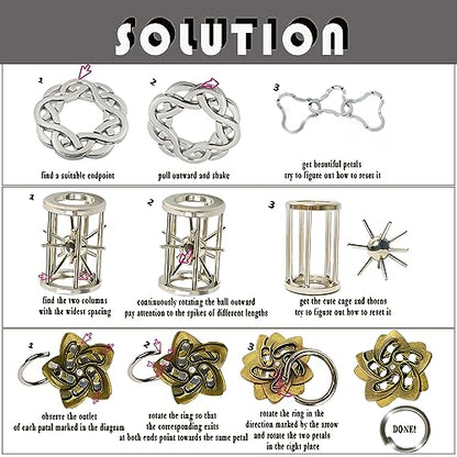 Metal Brain Teasers Puzzles for Adults Gift 3D Metal Puzzles Set