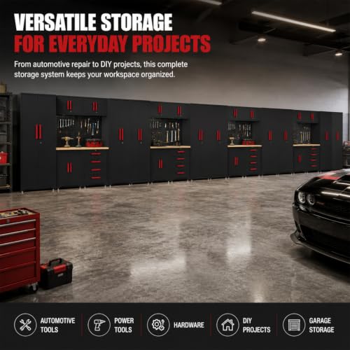32Pcs Garage Cabinets and Storage System,red Handle - size: Red-32Pcs