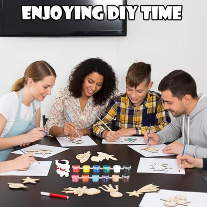 JellyArch 24 Pcs Unfinished Wood Cutouts Space Paint Kit Set and DIY Crafts for Classroom School Birthday Gifts Paint Your Own Painting Bulk Kits and Crafts - style: Space