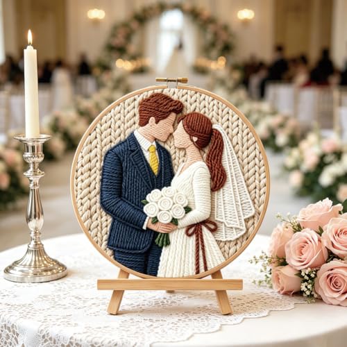 BEUNITONE 2 Pcs Sweet Couple Wedding Punch Needle Kits for Adults Beginner - color: 13-Wedding