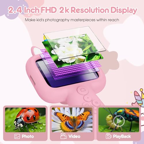 2.4" Screen Kids Microscope, 4K Handheld Digital Microscope - color: Pink