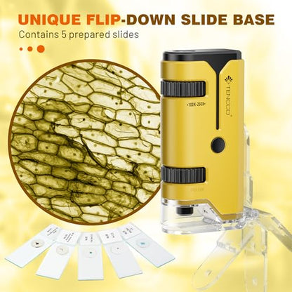 100x-250x Pocket Microscope for Kids Adults, Protable Handheld Miniscope, Mini Microscope Kit for Kids Adults Home School Lab Biology Science Education, Yellow - color: Yellow