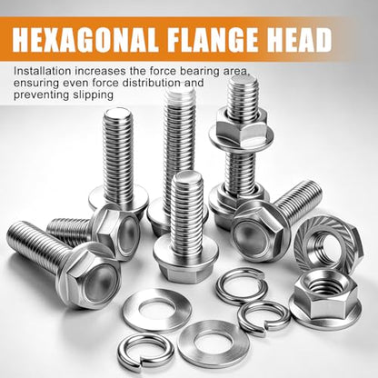 mankk 200PCS Flange Head Bolts Assortment Kit M8x1.25 Bolt (Length 16/20/25/30/35mm) Metric Bolt Stainless Steel Hex Head Bolts and Serrated Flange Nuts Kit Full Thread M8 Bolt - size: 200PCS M8, style: Flange Bolt
