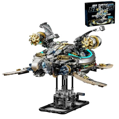 Mechanical Turtle Building Block with Hand-Crank Gear Motion - color: Turtle