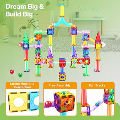 PicassoTiles 200 PCS Picasso Tiles Marble Run LED Race Track Set Ages 3+ - color: Marble Run 200 Pcs