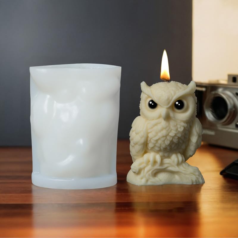 Cestony 4Pcs 3D owl Shape Candle Silicone Molds for Making Candle Resin Pillar Aromatherapy Candles Wax Soap Flower Specimen Clay Craft