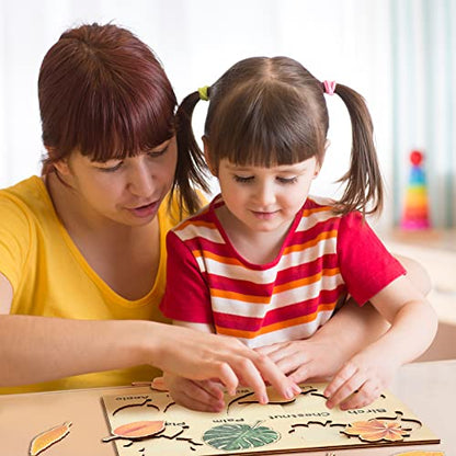 Kathfly 2 Pcs Montessori Leaf Wooden Puzzles Tree Shapes Toy, Cute - style: Cute