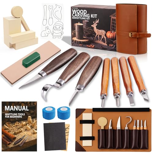 Wood Carving Kit Whittling Kit: Wood Carving Knife Tools with Leather Case - color: Brown(Lite Version)