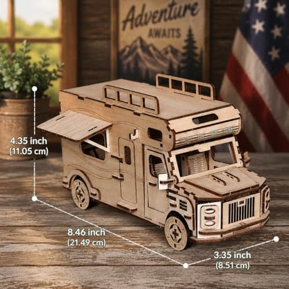 3D Wooden Puzzle for Adults Teens,DIY Camper Van Model Building Kit,Camping RV Set Model Puzzles,Stress Relief Craft,Ideal Christmas Birthday Gift for Family Activity or Home Decor