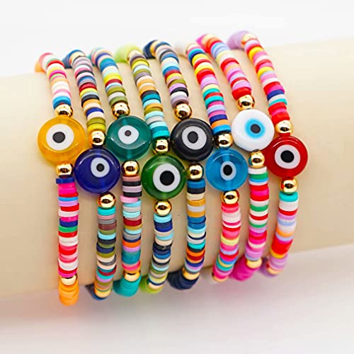 100pcs Colorful Evil Eye Polymer Clay 10mm Spacer Beads for Women Jewelry Making DIY Bracelet Necklace Hair Clip Accessories (Evil Eye) - color: Evil Eye