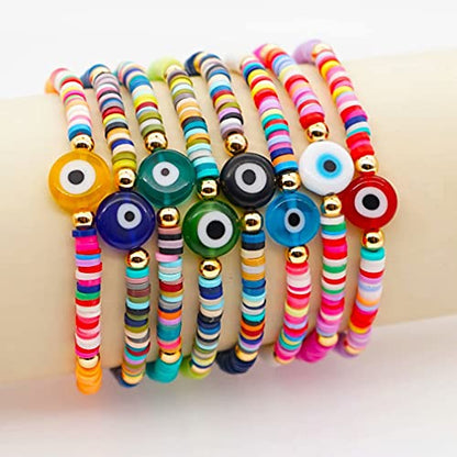 100pcs Colorful Evil Eye Polymer Clay 10mm Spacer Beads for Women Jewelry Making DIY Bracelet Necklace Hair Clip Accessories (Evil Eye) - color: Evil Eye