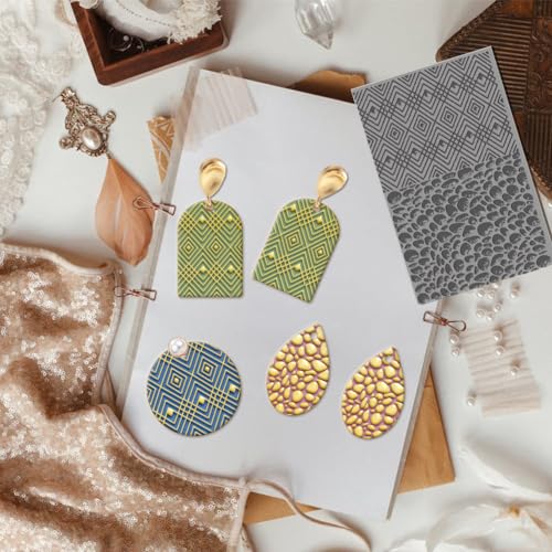 CHGCRAFT Cobblestone Clay Texture Mat Stone Wall and Plaid Pattern Clay Modeling Pattern Pad Texture Sheets for Polymer Clay Making Earrings Jewelry, 4x2.6inch - style: Cobblestone