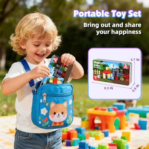 GraceDuck Magnetic Blocks with Iron Box, Obsidian Nether Portal 45 PCS Travel Magnetic Building Blocks, STEM Educational Building Set Construction Toys for Kids Ages 3+, Building Toys - color: 45pcs Iron Boxobsidian Nether Portal