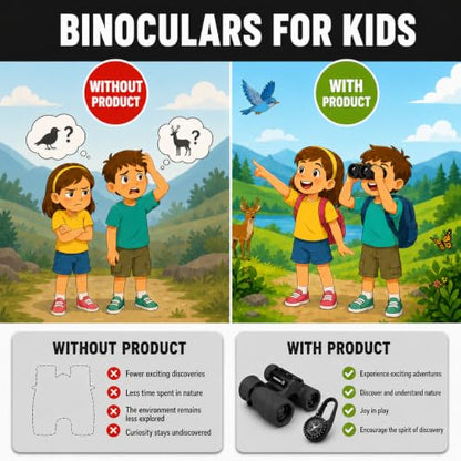 Binoculars for Kids – Perfect Toy for Little Boys and Girls – Extensive Set Incl. Magnifying Glass & Compass – Powerful Magnification 8X21 – 3 to 12 Year Old Kids for Toddler - color: Black