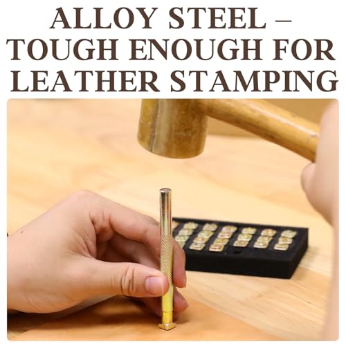 BESTNULE 27pcs Leather Stamps, Leather Stamping Kit, Leathercraft Stamping Tool Set, 26PCS Capital Letter Leather Stamps 6mm + 1 Stamping Handle for Leather Craft - color: 6mm(27pcs)