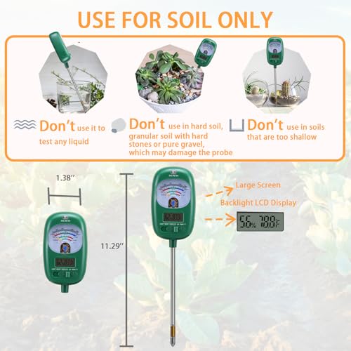 7-in-one Soil Test Kit, Soil Moisture Meter/PH Meter/Sunlight Intensity/Fertility Soil Tester, LCD Display Air & Soil Hygrometer Temperature for Hous Plants Garden, Farm, Lawn Care Moisture Meter - color: Jade