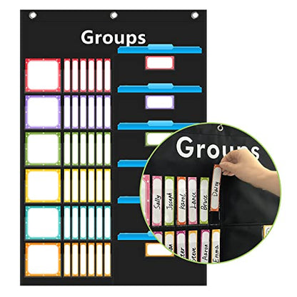 REGELETO Small Group Management Pocket Chart with 96 Cards Classroom Jobs Chart Small Group Organizer and on Task for School Teacher Homeschool Learning Supplies (Black) - size: 48-Pockets