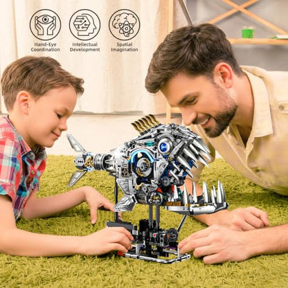 Mechanical Piranha Building Sets, Ocean Animal Collection Toy, Multi-Jointed Movement with Ice Blue Accents, Adults Home or Office Decor, STEM Building Gift for Adults Teens 13+ (1085 PCS) - style: Mechanical Piranha