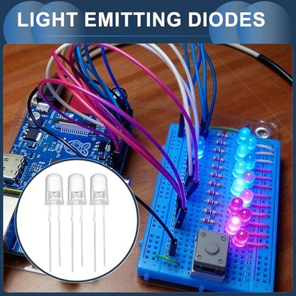 MECCANIXITY 240Pcs 5mm LED Diodes, Light Emitting Diodes, Bulb Lamp Electronic Project Kit for Science Project Circuit Board(Cool White Light, Transparent Lens) - color: Cool White Light, size: 5mm