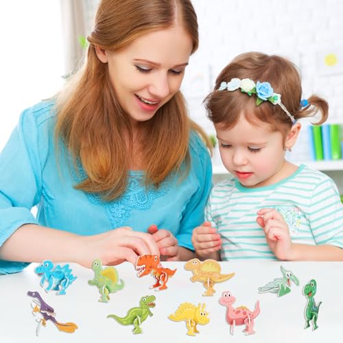 KIMOBER 25Pcs Educational 3D Cartoon Puzzle,3D Dinosaur Puzzle for Kids DIY Cartoon Dinosaur Animal Learning Jigsaw Toys for Kids - size: 25 pieces