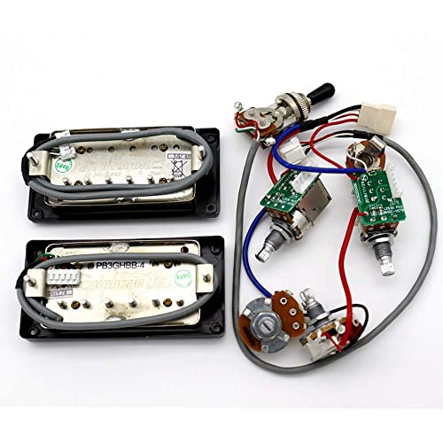 1 Set ProBucker Alnico Bridge&Neck Pickups with Pro Wiring Harness Pots&3 Way Switches Universal for Electric Guitar (Chrome (Black Ring)) - color: Chrome (Black ring)