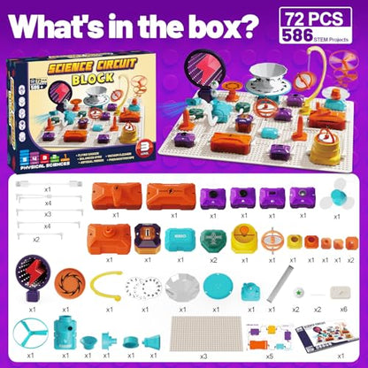 Gohero Circuits Science Kit，76 STEM Projects,Science Experiments for Kids with Fan, RGB Lights,Learning & Education toysKids Circuit Board for Kids(586 Projects+) - style: D9004-76 Circuit Parts