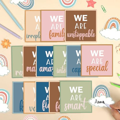 QOUBAI Boho Affirmation Station Bulletin Board Set Motivational Together We are Better Bulletin Board Inspirational Positive Sayings Cutouts Classroom Decor for Back to School Decor Wall Door - style: Boho Affirmation Station