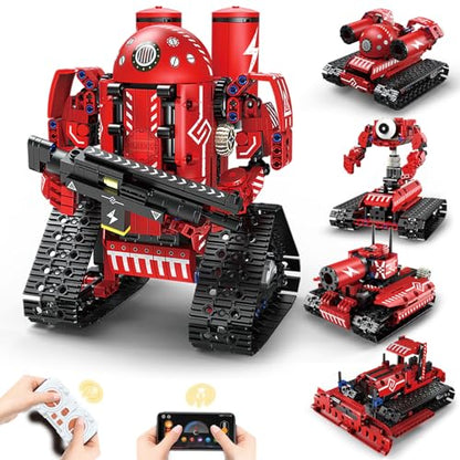5 in 1 Robot Building Set with RC & APP for Boys Kids Age 8-14 - color: 5in1 Red Robot