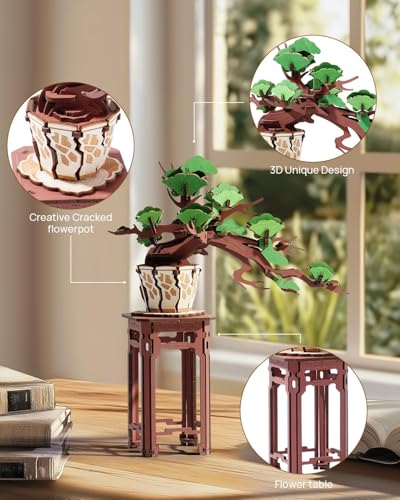Rowood 3D Wooden Puzzles for Adults,Mother's Day DIY Pine Bonsai Tree Botanical Collection Building Set Home Decor Craft Kits for Adults,Gift on Christmas Birthday Teacher's Day-Evergreen Pine Bonsai - style: Evergreen Pine Bonsai