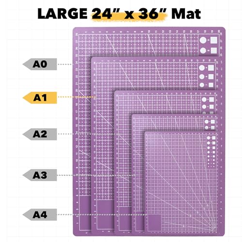 Mandala Crafts Self-Healing Purple Pink 24x36" A1 Sewing Cutting Mat Kit - color: Purple Combo, size: 24 x 36 Inches Mat Combo