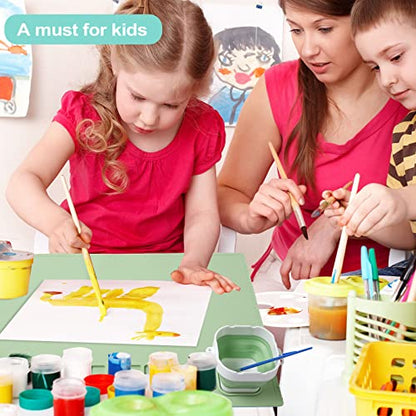 AWOKE Silicone Painting Mat for Table Protection - 20"X16" Washable Art Mat with 1 Water Cup for Kids - Craft Mat has 12 Color Dividers - 2 Paint Palettes (Green), Toddler Activities, Girl Boy Gifts - color: Green