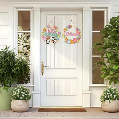 Sereliy 24 Pcs Spring Coloring Wreath Crafts, Color Your Own Flower Crafts, DIY Paper Wreath for Spring Home Activities Games. (Spring.24) - color: Spring.24