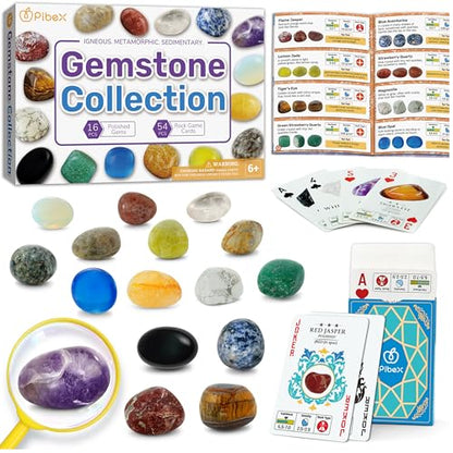 PIBEX Gemstone Collection Kit, 16 Gems & Crystals, Approx. 1-Inch / 2-3 cm - style: 16PC Polished Edition