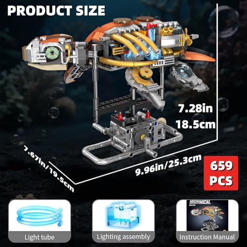 Mechanical Turtle Building Set with LED Lights for Kids,Boys 8-12+ - color: Sea Turtle