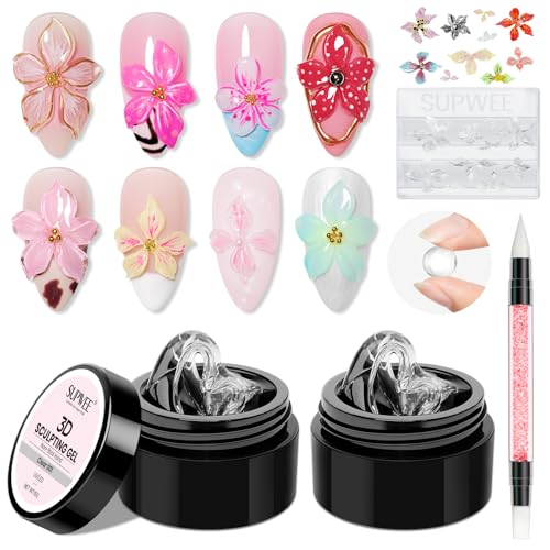 3D Sculpting Gel for Nails Art, Clear 2PCS, Non-Sticky Hard, Solid - color: Clear&Clear