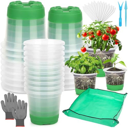 Caffox 51PCS Reusable Seed Starter Kit Includes 26 Packs 3 Sizes Clear Nursery Pots with Silicone Base, Repotting Mat, Gardening Gloves, Plant Labels and Seedling Tools for Easy Transplant - size: Assorted Sizes Clear Nursery Pots