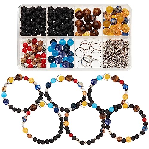 SUNNYCLUE 1 Box 300+Pcs DIY 10 Sets Solar System Bracelets Kit Universe Galaxy The Nine Guardian Planets Bracelet Necklace Tiger Eye Bead Natural Gemstone Beads for Jewelry Making Kits Craft - color: Silver Color Rings Solar System Bracelets Kit Plastic B