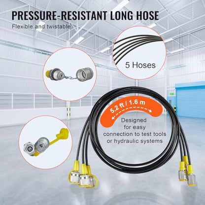 VEVOR Hydraulic Pressure Test Kit, 10/100/250/400/600bar, 5 Gauges 13 Test Couplings 14 Tee Connectors 5 Test Hoses, Hydraulic Gauge Kit with Sturdy Carrying Case, for Excavator Construction Machinery - style: 5 Gauges 13 Couplings