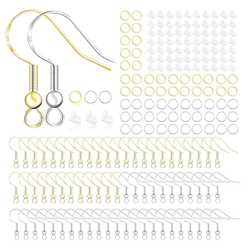 Hypoallergenic Earring Hooks 800 PCS/125 Pairs, Silver Plated Fish Hooks - color: Silver,Gold, size: 800pcs