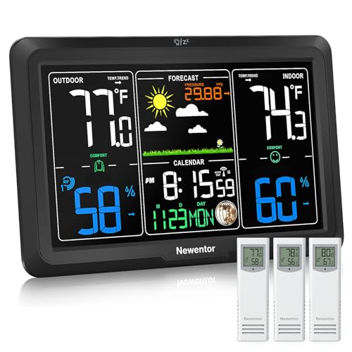 Newentor Weather Station Wireless Indoor Outdoor, Black, 3 sensors - color: Black, size: 3 Sensors