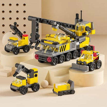 Rescue Construction Truck Building Blocks Set - 7 in 1 Engineering Vehicle Toy with Rotating Crane Arm, Rolling Wheels | STEM Educational Gift for Kids Ages 6-12 | Fire Truck & Emergency Playset - color: Crane Engineering